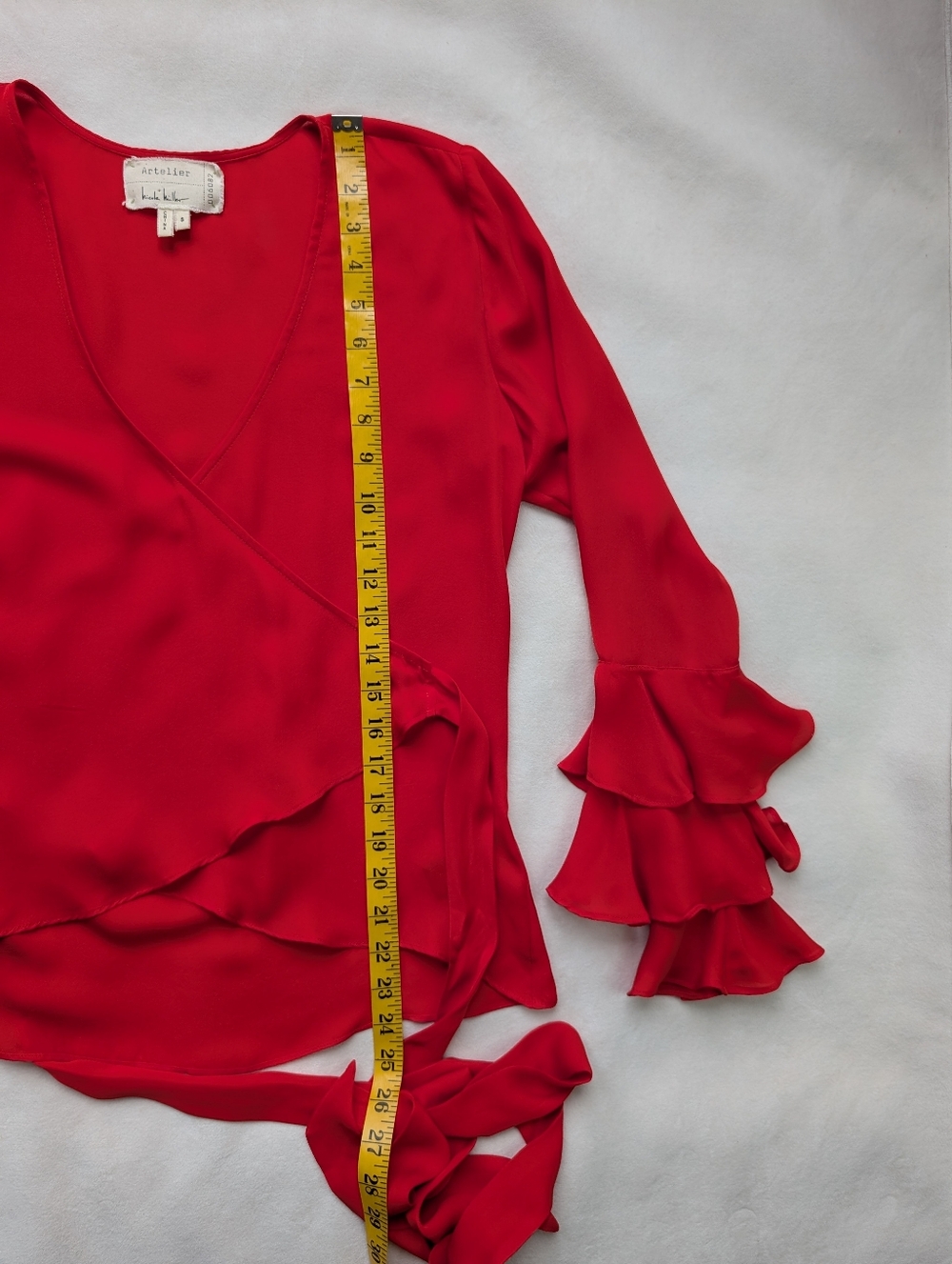 Red Ruffle-Sleeve Tie-Back Blouse - Picture 9 of 16